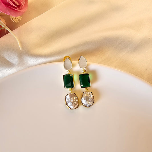 Cari Mop green gemstone real pearl earrings