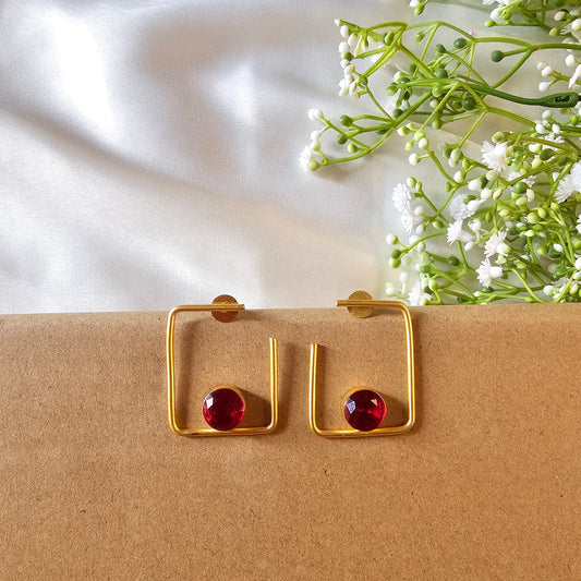 Anita Semi Square Red Gemstone Earrings