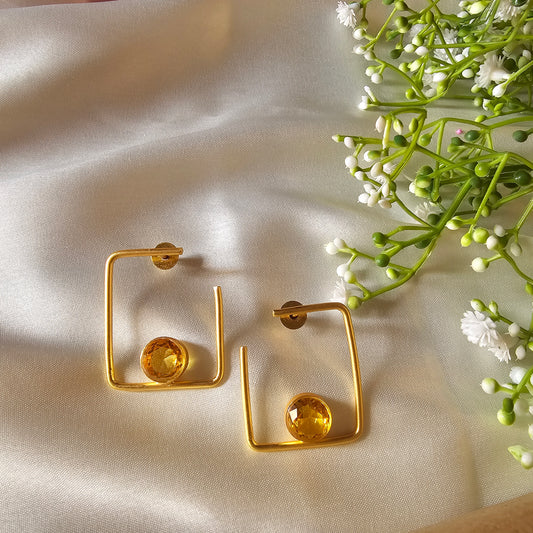 Anita Semi Square Yellow Gemstone Earrings