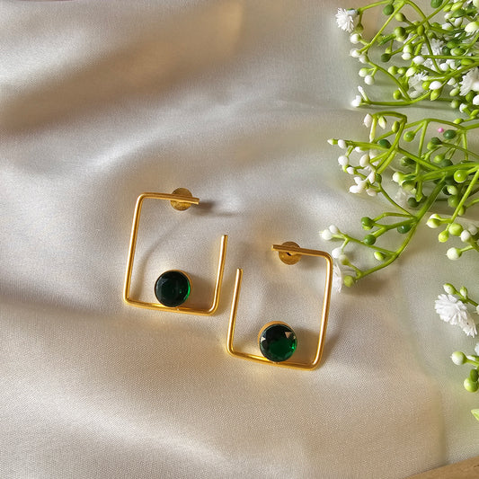 Anita Semi Square Green Gemstone Earrings