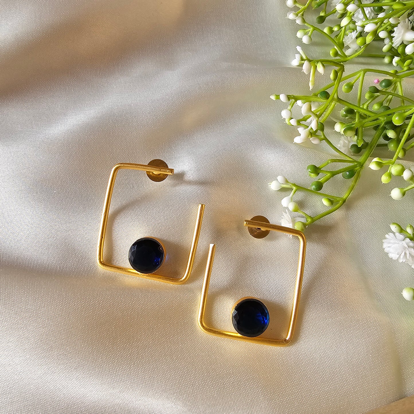 Anita Semi Square Royal Blue Gemstone Earrings