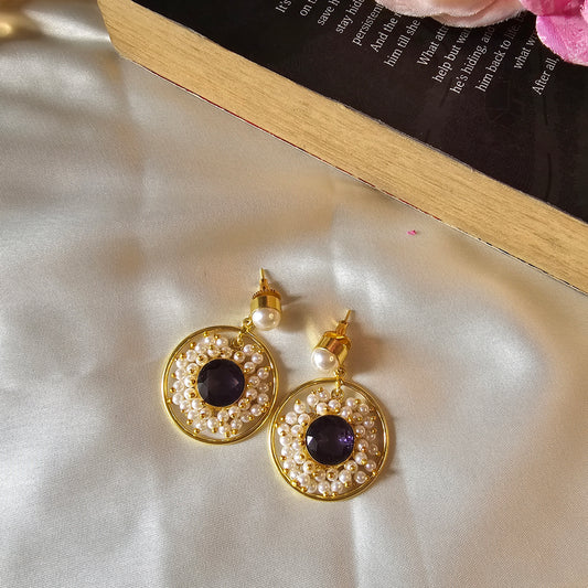 Lila Pearl Studded Purple Gemstone Earrings